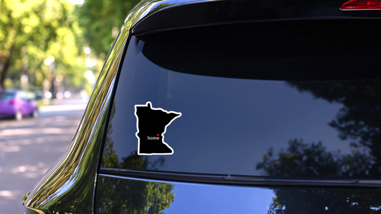 Minnesota Home Heart Sticker on a Rear Car Window (New) example