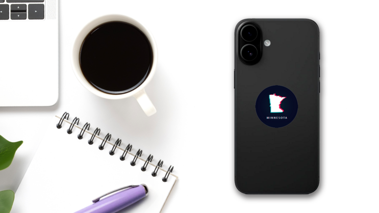 Minnesota Map 3-D Colors Sticker on a Phone (New) example