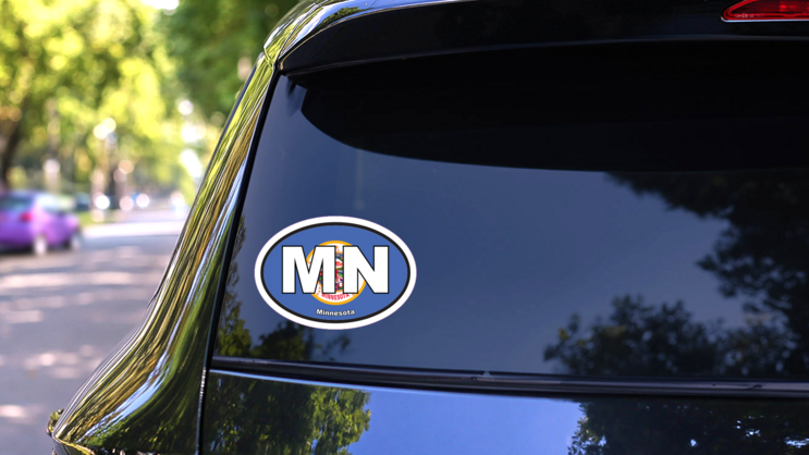 Minnesota Mn State Flag Oval Sticker on a Rear Car Window (New) example