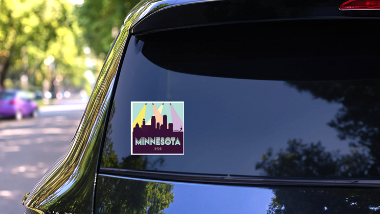 Minnesota Usa Skyline Silhouette Rainbow Sticker on a Rear Car Window (New) example