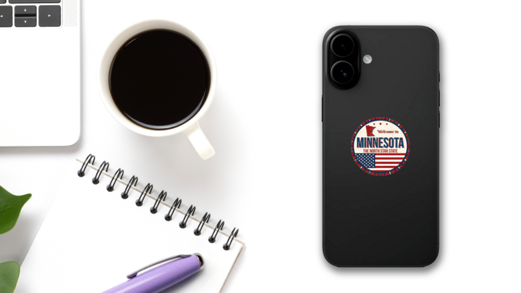 Minnesota Vintage Grunge Poster Sticker on a Phone (New) example