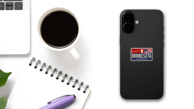 Minnesota Vintage Rusty Metal Sign Sticker on a Phone (New) example