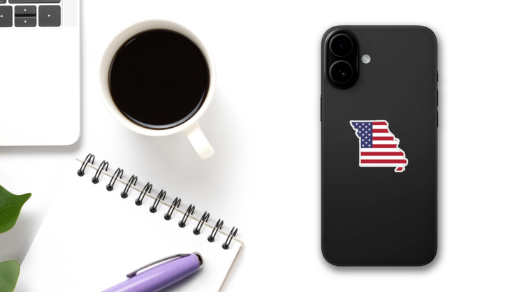 Missouri Map On American Flag.Design Sticker on a Phone (New) example