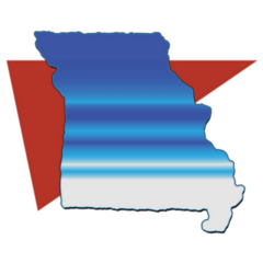Missouri Map With Blue Gradient And Triangle Sticker