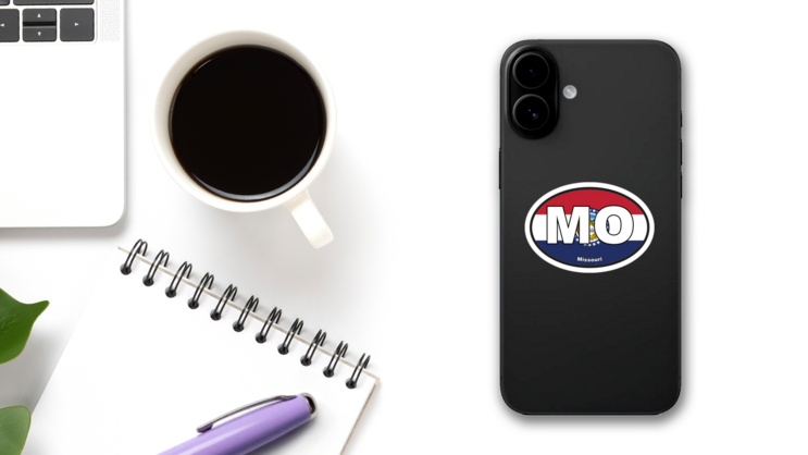 Missouri Mo State Flag Oval Sticker on a Phone (New) example
