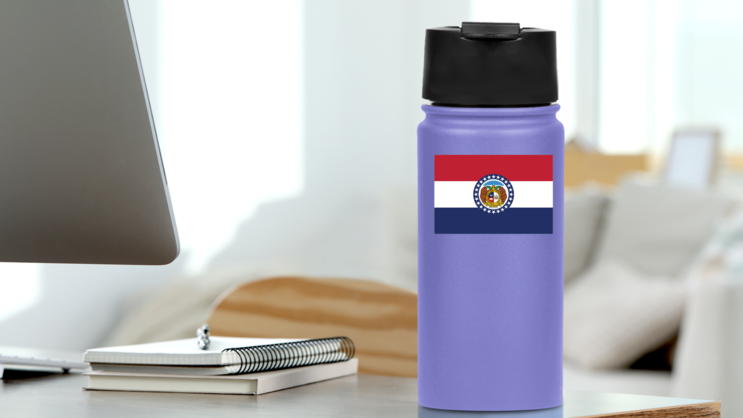 Missouri Mo State Flag Sticker on a Water Bottle (New) example