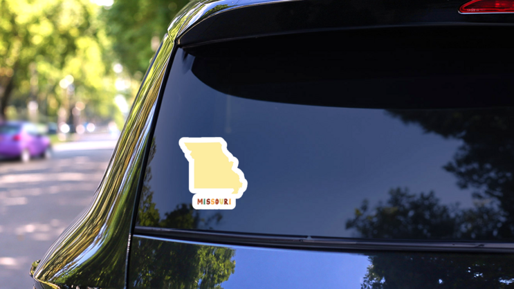 Missouri - Yellow Silhouette. Doodling Style Lettering Sticker on a Rear Car Window (New) example