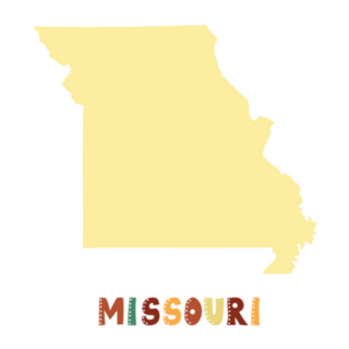 Missouri - Yellow Silhouette. Doodling Style Lettering Sticker