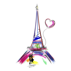 Modern Abstract Eiffel Tower And Heart France Sticker