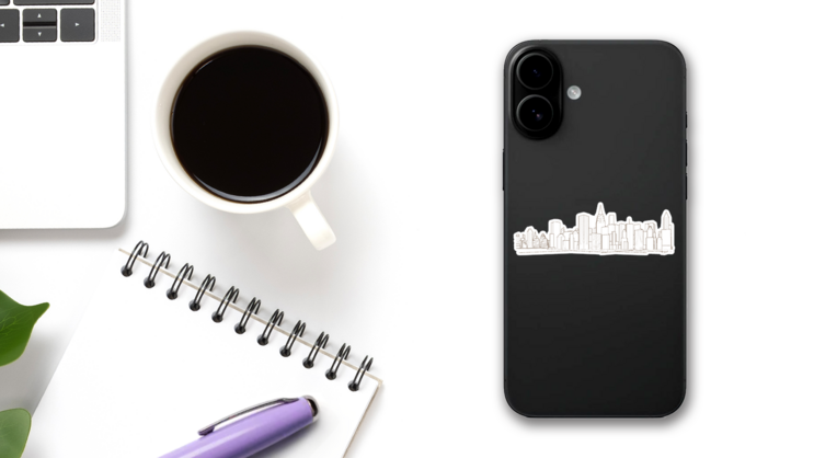 Modern City Panorama 3d Illustration Sticker on a Phone (New) example