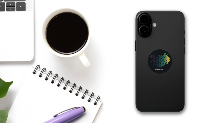 Modern Colorful Iceland Sticker on a Phone (New) example