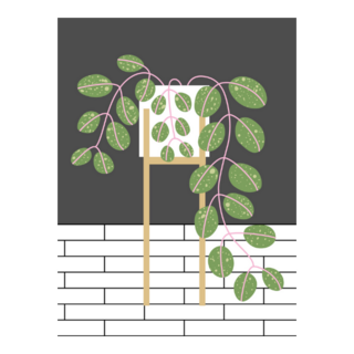 Modern Home Illustration with Potted Vining Indoor Plant Sticker