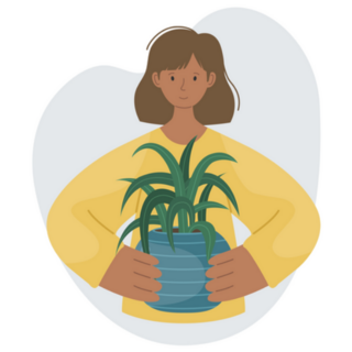 Modern Illustration of Girl holding a House Plant Sticker