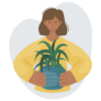 Modern Illustration of Girl holding a House Plant Sticker