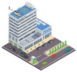 Modern Isometric Police Headquarters Building Sticker