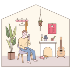 Modern Living Room Interior with Fireplace and Houseplant Sticker