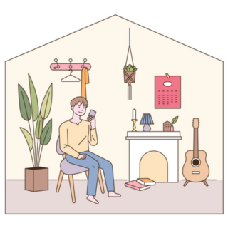 Modern Living Room Interior with Fireplace and Houseplant Sticker