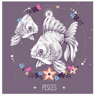 Modern Pisces Zodiac Realistic Hand Drawing Purple Sticker