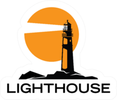 Modern Silhouette Lighthouse Icon With Sun Sticker