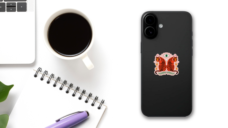 Modern Tiger Art Sticker on a Phone (New) example