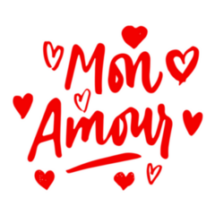 Mon Amour French Lettering Red Hearts Sticker