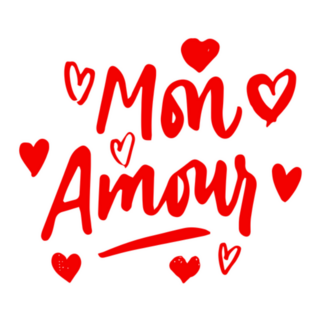 Mon Amour French Lettering Red Hearts Sticker