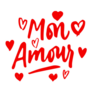 Mon Amour French Lettering Red Hearts Sticker