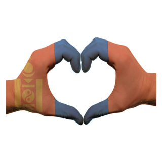 Mongolia Flag Hands Heart Sticker 