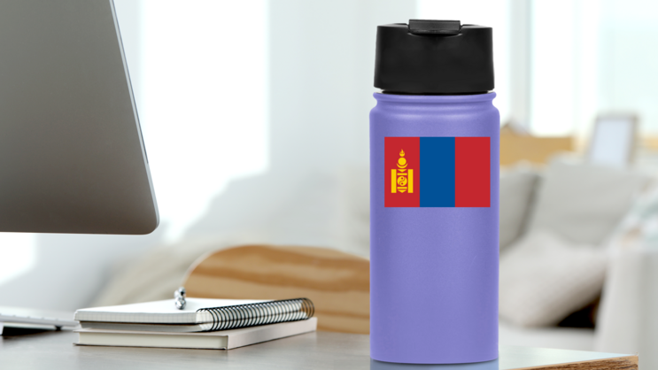 Mongolia Flag Sticker on a Water Bottle (New) example