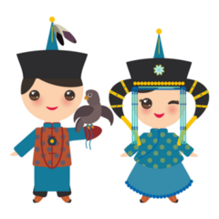 Mongolian Boy And Girl National Costume Sticker