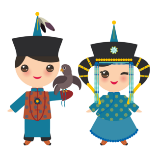 Mongolian Boy And Girl National Costume Sticker