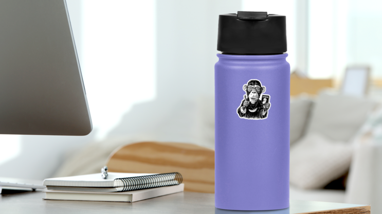 Monkey Priest With Banana Chain Sticker on a Water Bottle (New) example