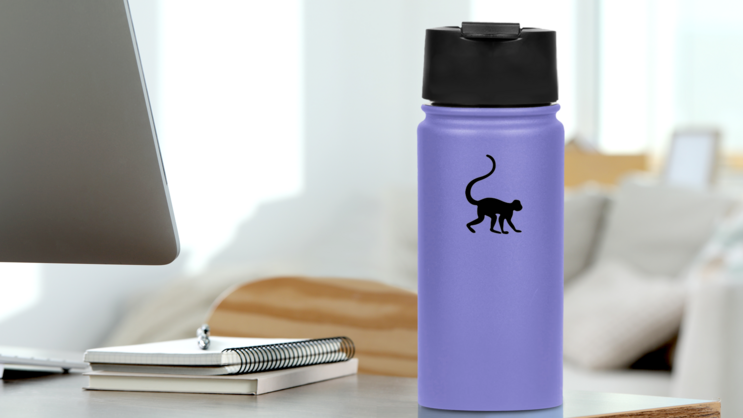 Monkey Walking Sticker on a Water Bottle (New) example