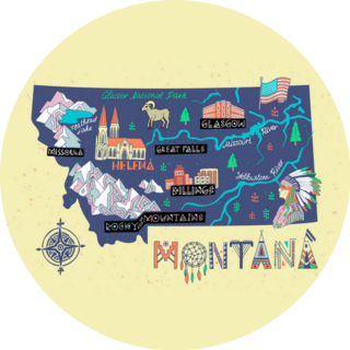 Montana State Illustrated Map With Travel And Attractions Sticker