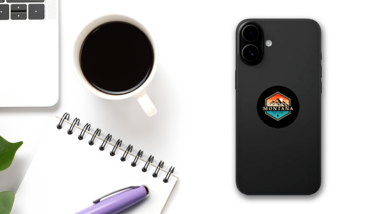 Montana Take A Hike Color Orange And Green Sticker on a Phone (New) example