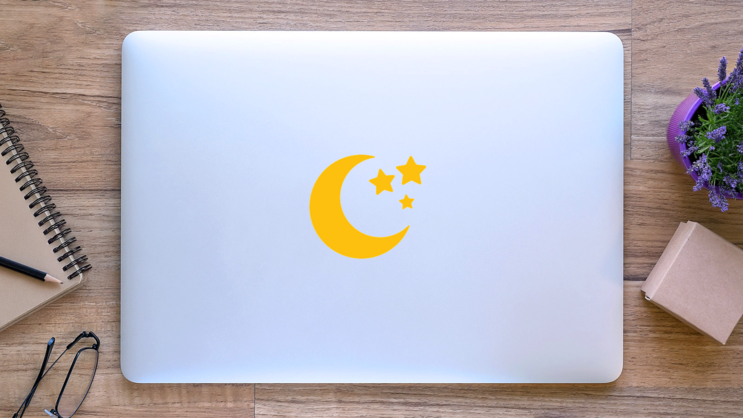 Moon And Stars Sticker on a Laptop (New) example