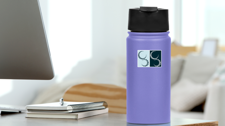 Moon Circle Asymmetric Art Sticker on a Water Bottle (New) example