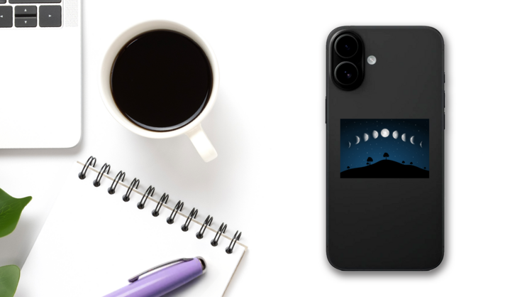 Moon Phases Night Landscape Sticker on a Phone (New) example