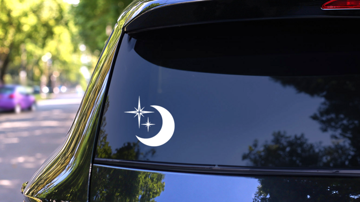 Moon With Bright Stars Sticker on a Rear Car Window (New) example
