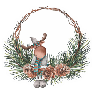 Moose On Pine Demi Wreath Sticker