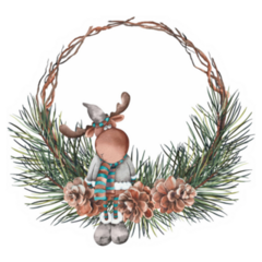 Moose On Pine Demi Wreath Sticker