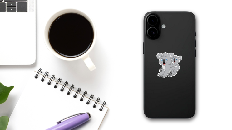 Mother And Baby Koala Bears Sticker on a Phone (New) example