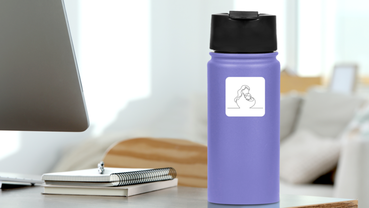 Mother and Child Continuous Line Art Sticker on a Water Bottle (New) example
