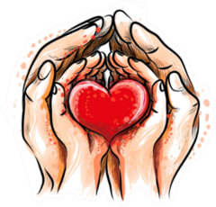 mother And Child Hands Hold A Red Heart Sticker