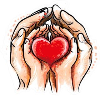 mother And Child Hands Hold A Red Heart Sticker