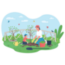 Mother And Son Planting Tree In Garden Sticker