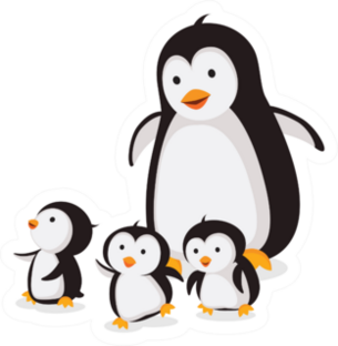 Mother Penguin With Baby Penguins Cartoon Sticker
