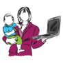 Mother Working From Home Holding A Baby Sticker