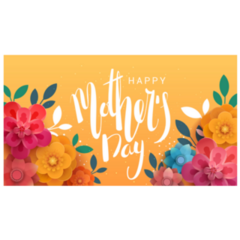 Mothers Day Orange Paper Flowers And Lettering Sticker 