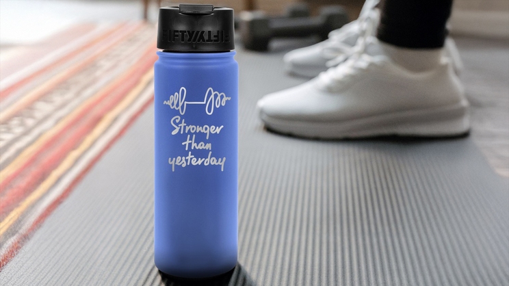 Motivational quote engraved on 20 oz water bottle